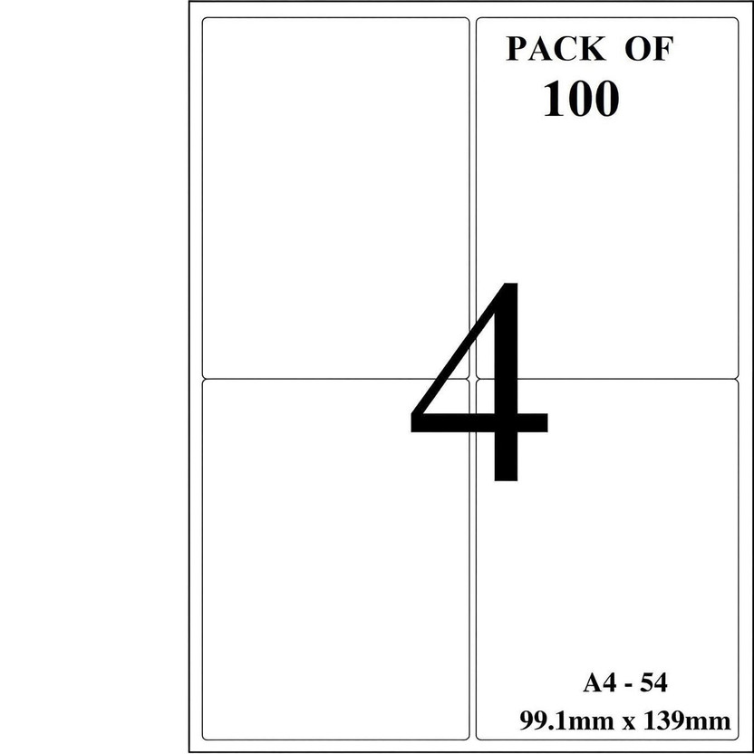 True-Ally True-Ally Sticky Paper a4 Size Pack of 400 Labels (100 Sheets) Print Order Shipping Address Pre-Cut Labels Invoices Stickers (4 Labels in 1 Sheet) Self Paper Label(White) - Flipkart Deal