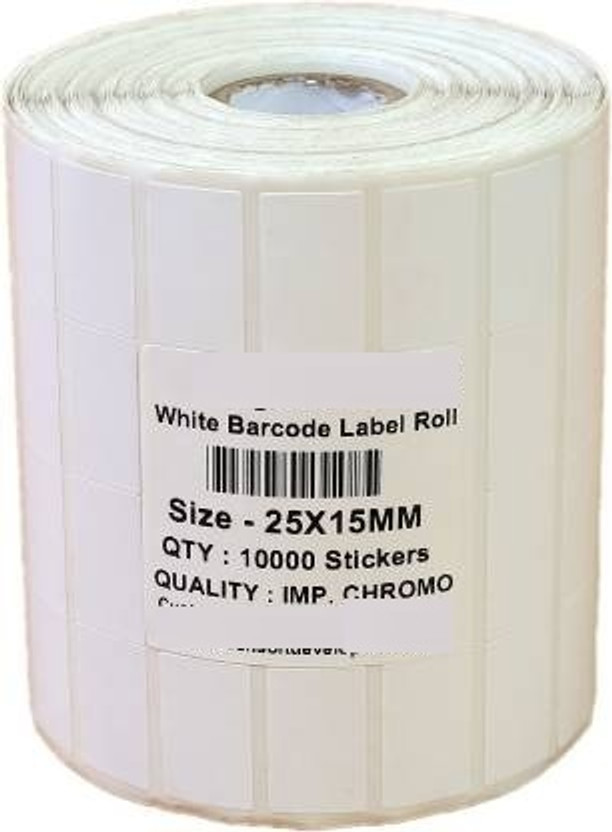 BlackDreams 25mmx15mm Plain White Chromo Barcode Self Adhesive 10000 Sticker Labels/Roll Paper Label(White)
