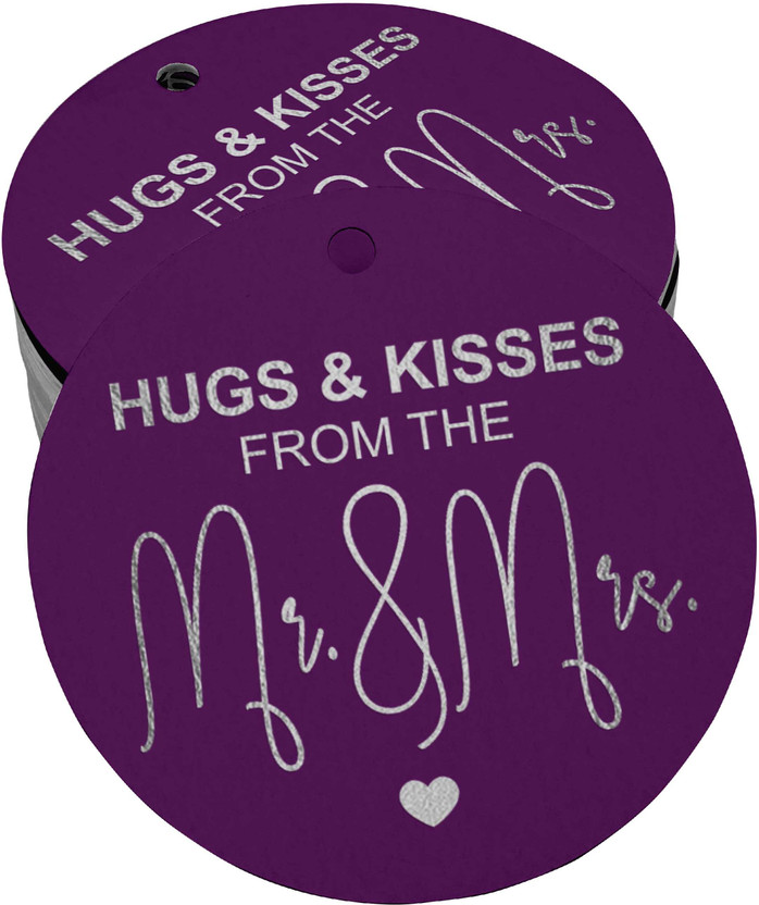Inkdotpot Hugs & Kisses from The Wedding Bottle Tag Silver Foil Favor Pack of 100 No Paper Label(Purple)
