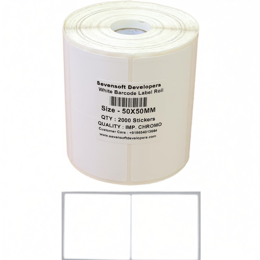 Sevensoft Sevensoft Deveopers 50X50MM Barcode Label (2X2 INCH) Self-adhesive 2 UP 4" Dia Roll (Use Black Ribbon to Print Stickers) Paper Label(White) - Flipkart Deal