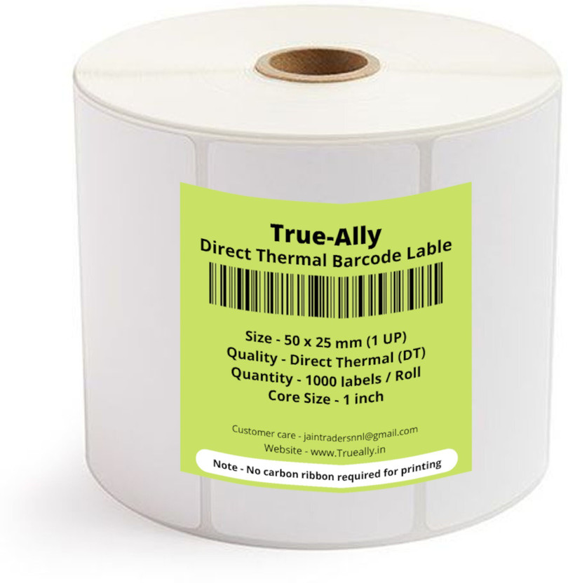 True-Ally 50x25 Direct Thermal Barcode Label Sticker - 2 x 1 inches - 50mm x 25mm - 50x25 mm 1000 Labels Per Roll - White Self Adhesive Sticker for Barcoding Paper Label(White)
