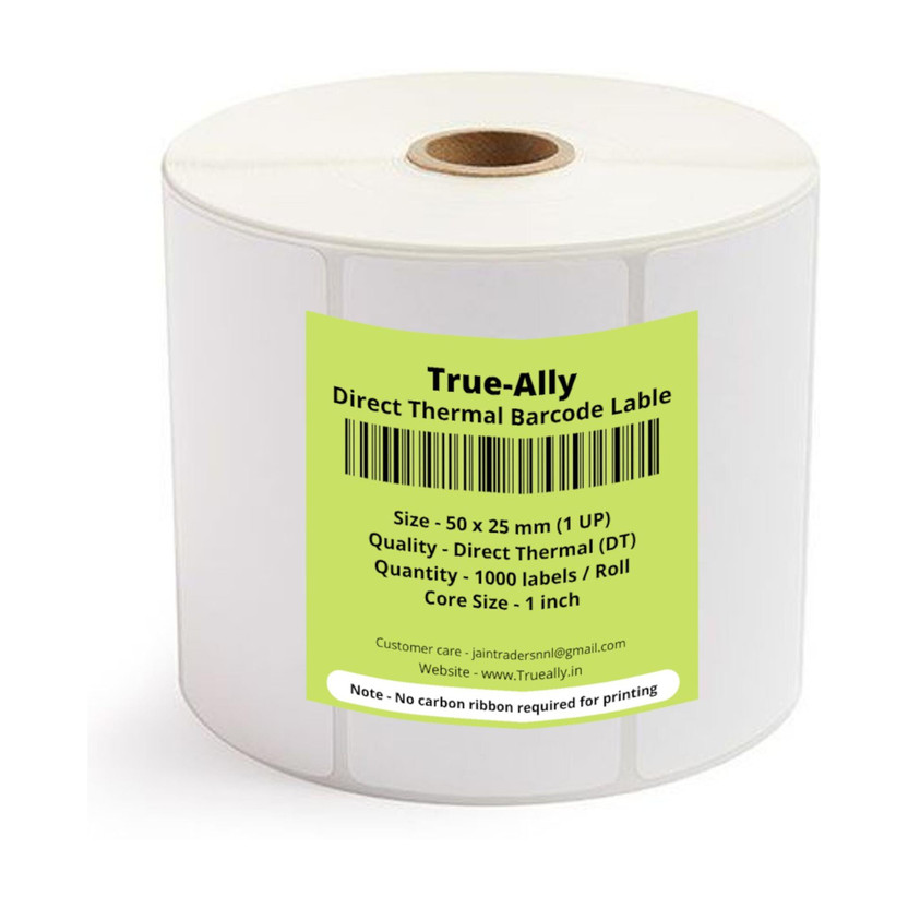 True-Ally True-Ally 50x25 Direct Thermal Barcode Label Sticker - 2 x 1 inches - 50mm x 25mm - 50x25 mm 1000 Labels Per Roll - White Self Adhesive Sticker for Barcoding Paper Label(White) - Flipkart Deal