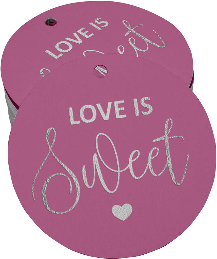 Inkdotpot Pack of 100 Love is Sweet Wedding Favor Paper Tags Craft Silver Foil Hang Tags No Paper Label(Pink)