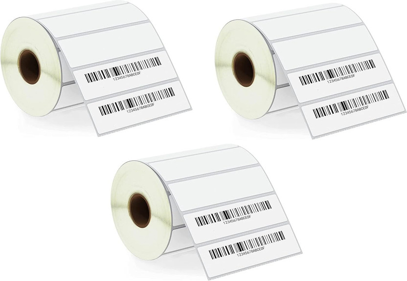 True-Ally (Chromo) Barcode Label Sticker-4x1in-1000 Labels/Roll-(Ribbon Required)-3 Rolls Self Adhesive Paper Label(White)