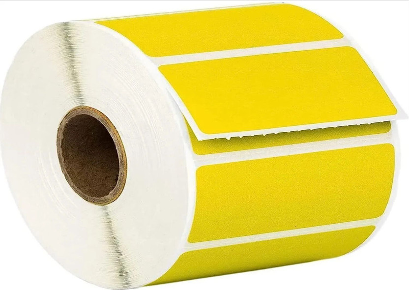 BlackDreams Self Adhesive Paper Label Roll for Barcode Printers (50x25mm) Chromo Barcode Paper Stickers Roll with Ribbon (2x1 inch) 1ups 1750 Labels/Roll Paper Label(Yellow)