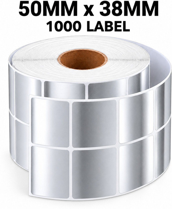 astan Chromo 50x38mm Self Adhesive Labels 2UP 1000 Roll Barcode Shipping Labels Self Adhesive / Permanent Adhesive Paper Label(Silver)