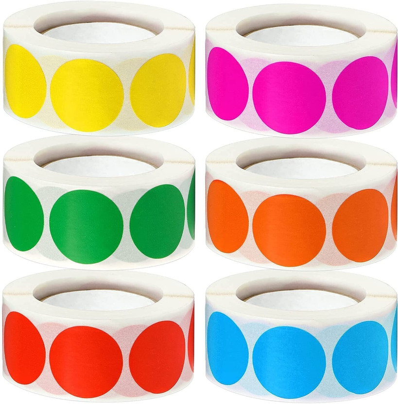 True-Ally 3000 Pcs Mix Color 1 Inch Round Dot Sticker Self Adhesive Label Writable Surface for Inventory Organize, File Classification, Calendar Planner (Mix Colors) Paper Label(Blue, Red, Yellow, Green, Pink, Orange)