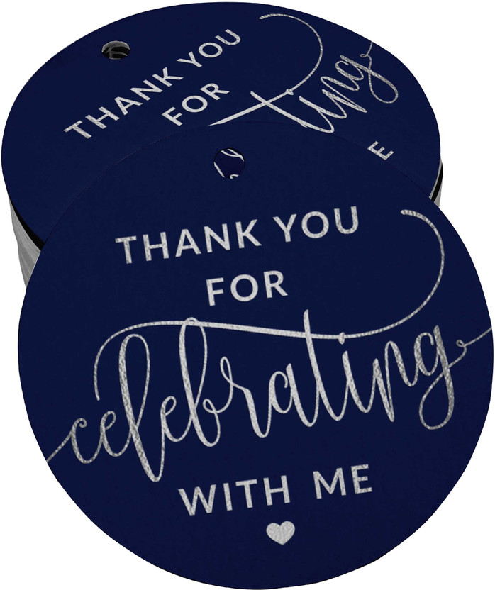 Inkdotpot 100 Pcs Silver Foil Thankyou for Celebrating with Me Birthday Tags Favor Tags No Paper Label(Blue)