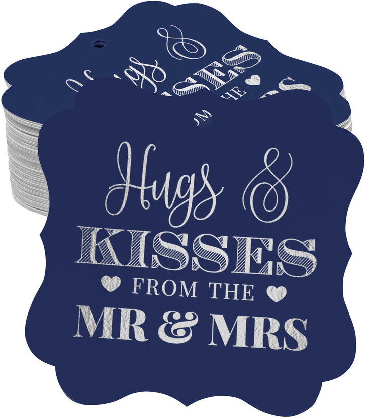 Inkdotpot 100 Pices Silver Foil Hugs & Kisses from The Wedding Favor Hang Paper Tags No Paper Label(Blue)