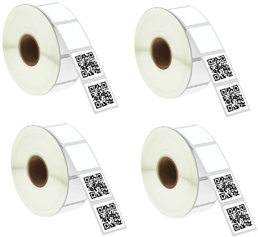 youlogic 25MMX25MM Barcode LABELS Sticker Roll 1''UP Pack of 4 ROLL 4000.Pcs Per Roll thermal Paper Label(White)