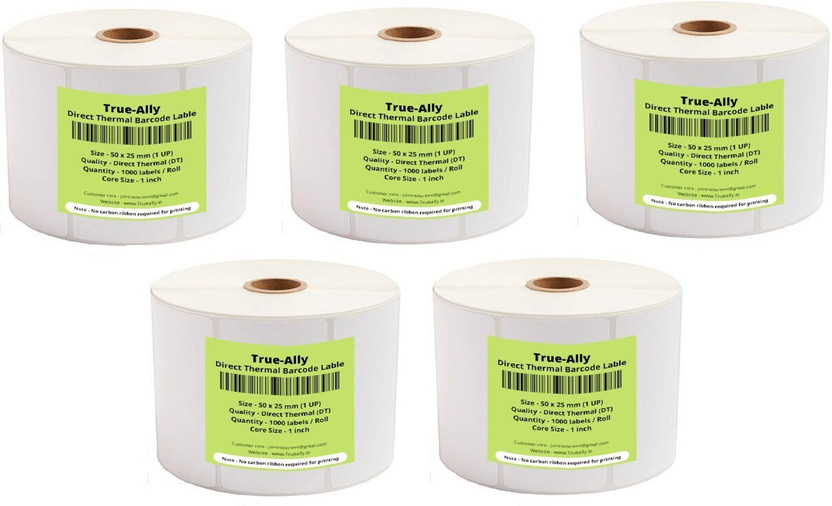 True-Ally 50x25 Direct Thermal Barcode Label Sticker - 2 x 1 inches - 50mm x 25mm - 1000 Labels Per Roll - White Self Adhesive Sticker for Printing Barcoding Paper Label(White)