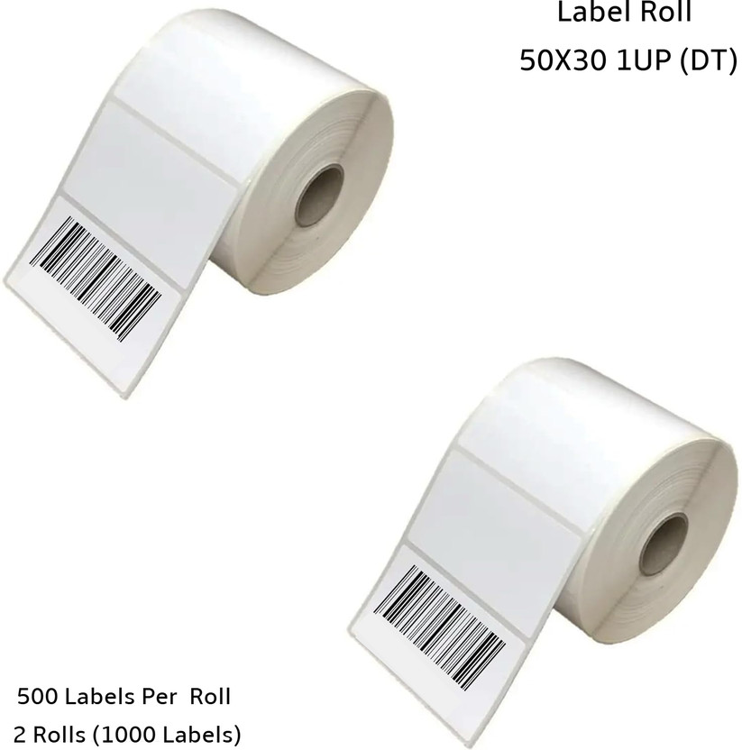 Seeka Direct Thermal BarcodeLabel 50x30mm,1Up,500Label per Roll(Pack Of 2Rolls) Self Adhesive Paper Label(White)