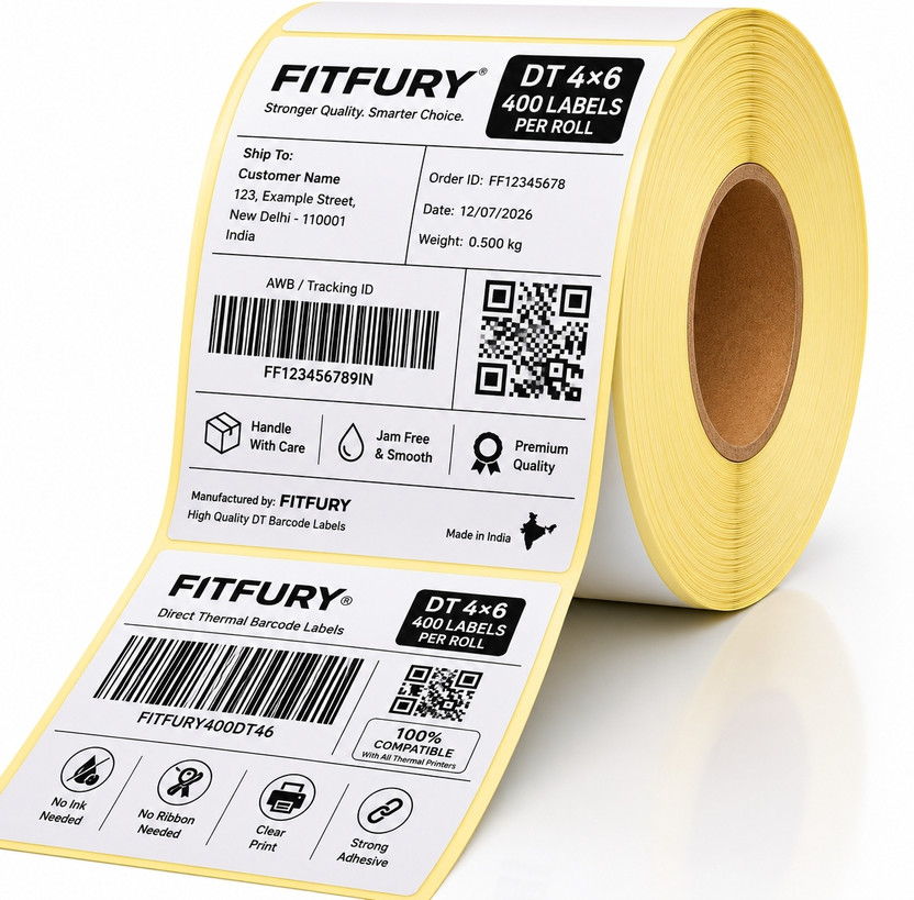 FITFURY 4x6 Direct Thermal Barcode Label Roll | 400 Labels | Courier Shipping Sticker Strong Permanent Adhesive Paper Label(White)