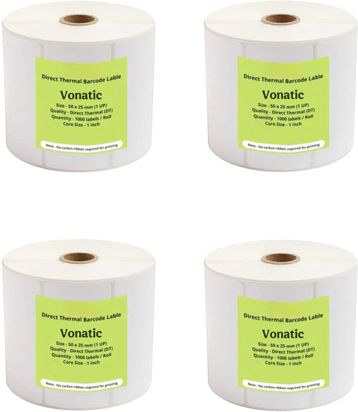vonatic 50x25MM Direct Thermal Barcode Label Sticker 2x1 inches 1000 Labels Per Roll - White Self Adhesive Sticker for Printing Barcoding Paper Label(White)