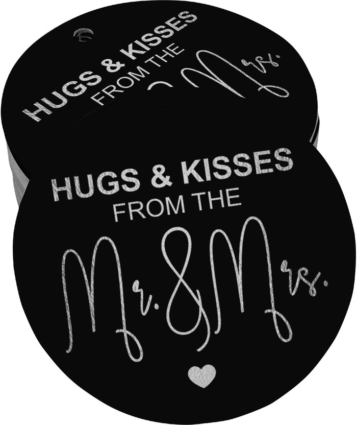 Inkdotpot Silver Foil Hugs & Kisses from The Wedding Tags Favor Hang Paper Tags 100 Pieces No Paper Label(Black)