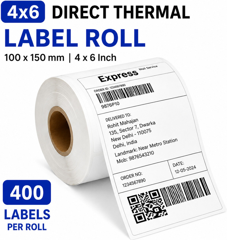 Sureslix 4x6 Direct Thermal Barcode Shipping Label/Stickers Roll, Permanent Adhesive SELF ADHESIVE Paper Label(White)