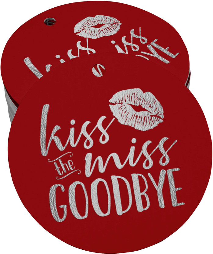 Inkdotpot Pack of 100 Kiss The Miss Goodbye Bridal Shower Favor Paper Tags Silver Foil No Paper Label(Red)