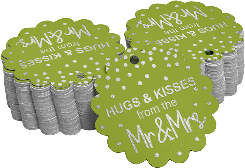 Inkdotpot Silver Foil Paper Hang Tags Hugs & Kisses from The Wedding Favor Tags 100 Piece No Paper Label(Green)