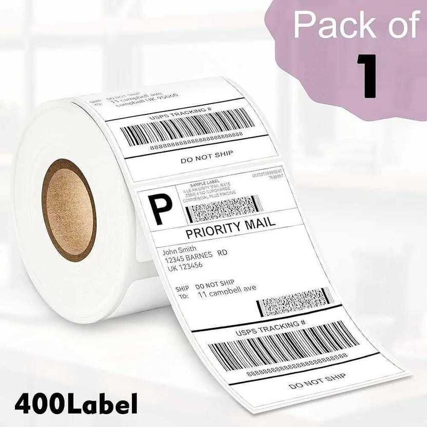HOMNIX Direct Thermal Shipping 400 Labels Printer Sticker Roll (White, 4"x 6") PERMANENT Paper Label(White)