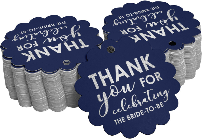 Inkdotpot Thank You Celebrating The Bride to Be Bridal Shower Silver Foil Tags Pack of 100 No Paper Label(Blue)