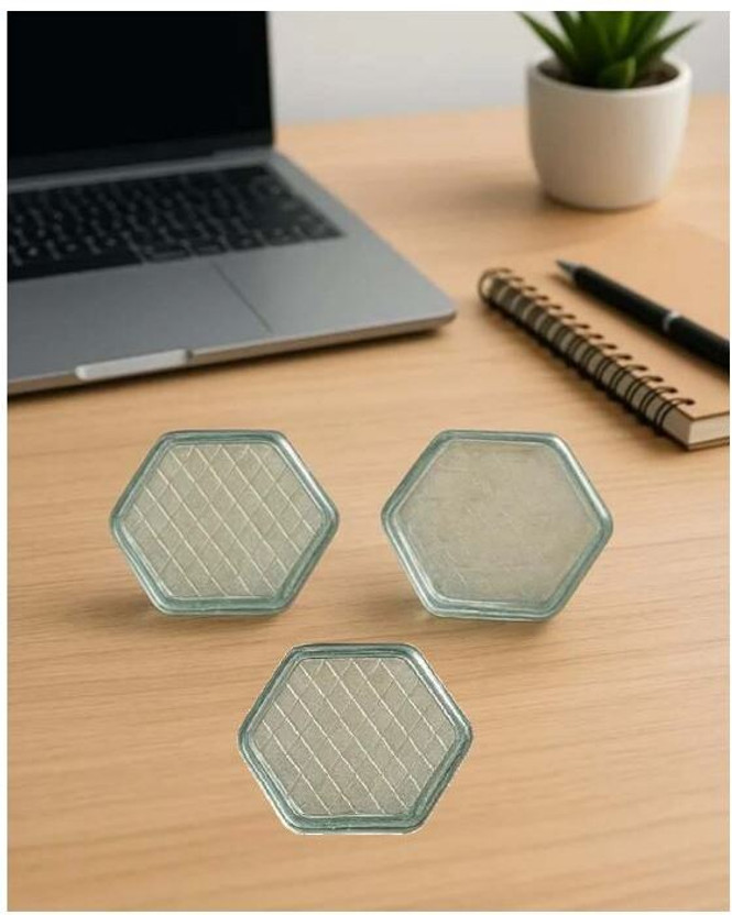 MAKMONI Hexagon Crystal Glass Paper Weight | Transparent Desk Accessory for Office Glass Paper Weights  with Glossy(Set Of 3, Transparent)