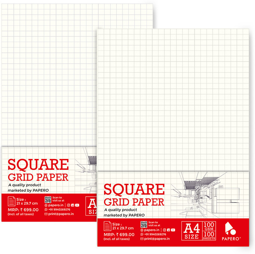Papero Loose Leaf Grid Square A4 100 gsm Drawing Paper(Set of 2, Natural Shade)
