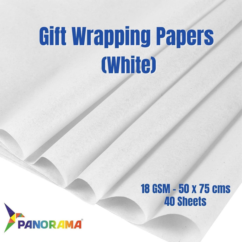 Panorama Multi-Purpose White Tissue Wrapping Paper,Gift Wrapping,Stuffing Boxes and Bags,Decoration,Flower Making,Bouquet Wrapping,DIY Art and Craft 50x75 cms,Pack of 40 Sheets 18 gsm Craft paper(Set of 40, White)