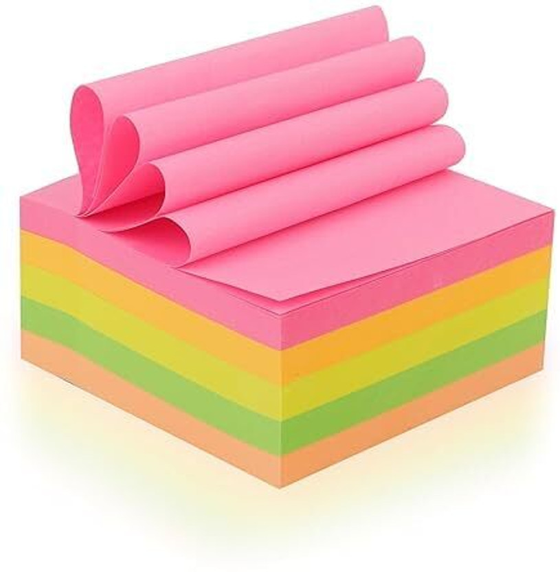 Eclet 200 Sheets (5 Mix Colors 40 Sheets Each Color) Fluorescent Paper Self Adhesive Memo Pad Sticky Notes Bookmark Point It Marker Memo Sticker A5 90 gsm Craft paper(Set of 1, Multicolor)
