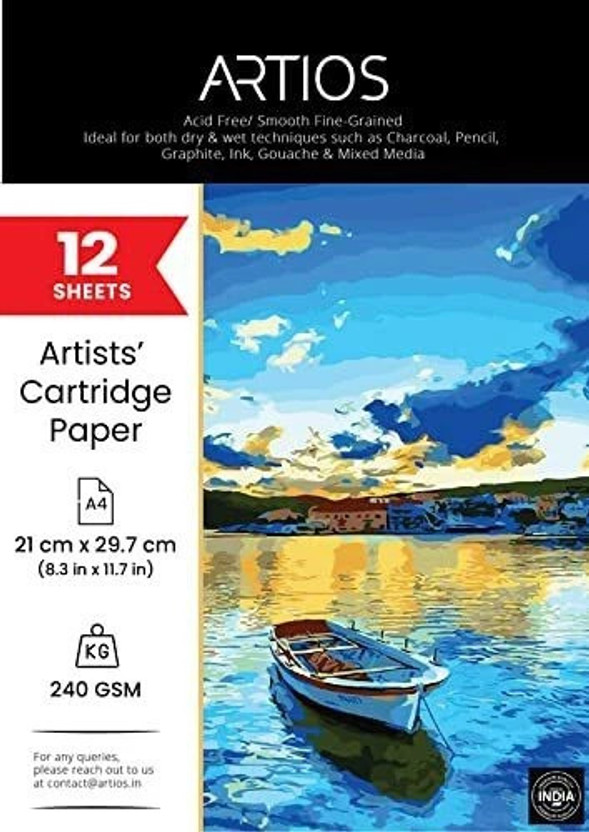 ARTIOS ARTIOS Artists' Mixed Media Cartridge Paper A4- 12 Drawing Sheets , Ideal for Charcoal,Graphite,Acrylic,Watercolor,Gouache,Ink & Other Mixed Media A4 240 gsm Drawing Paper(Set of 1, Off-White) - Flipkart Deal