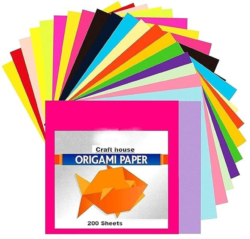 Eclet Neon Origami Paper 15 cm X 15 cm Pack of 200 Sheets (20 sheet x 10 color) Fluorescent Color Both Side Coloured For Origami, Scrapbooking, Project Work A5 90 gsm Origami Paper(Set of 1, Multicolor)