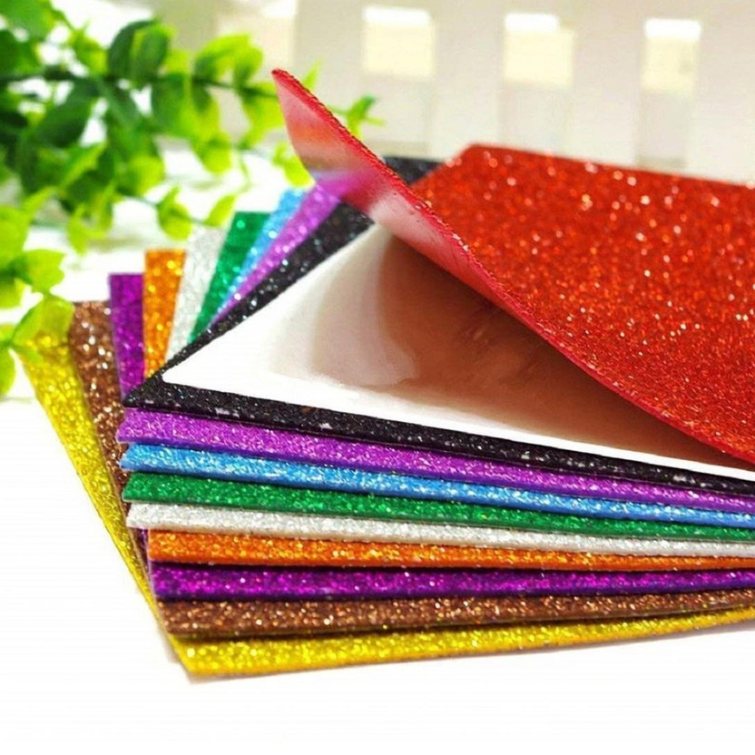 DSR A4 Glitter Foam Sheet Sparkles (self Adhesive) 2 mm Thick 10 Different Color, for Art & Craft A4 100 gsm Coloured Paper(Set of 1, Multicolor)