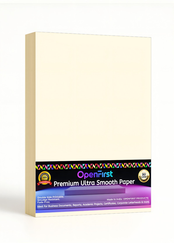 OpenFirst Premium Ultra Smooth Finish Paper, Double Side Printable (Pack of 100 Sheets) Unruled A4 80 gsm Coloured Paper(Set of 1, Royal Cream)