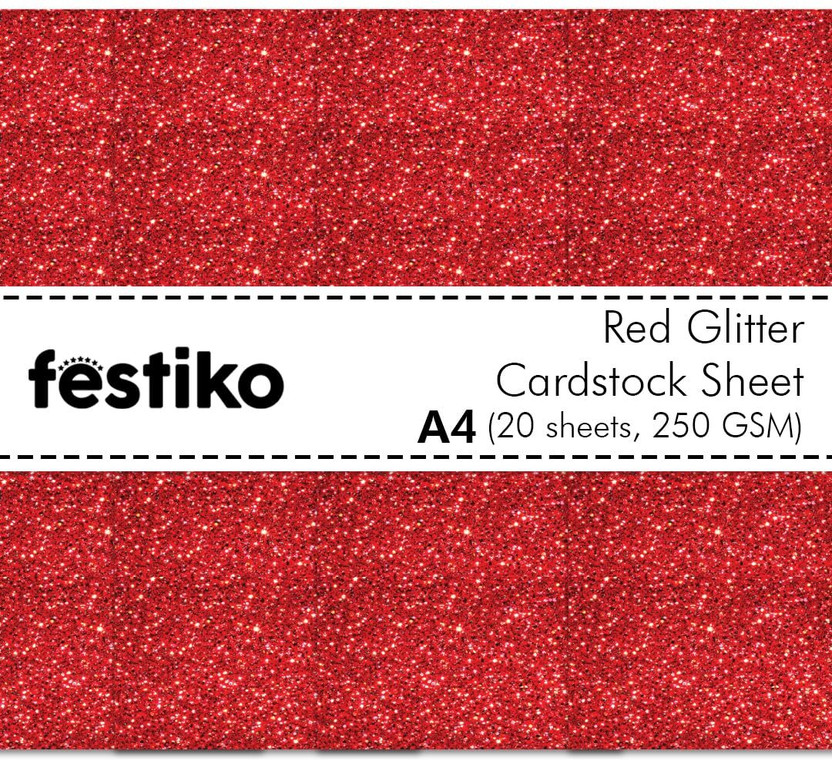 Festiko Red Glitter Cardstock Sheets Pack of 20 Unruled A4 250 gsm A4 paper(Set of 1, Red)