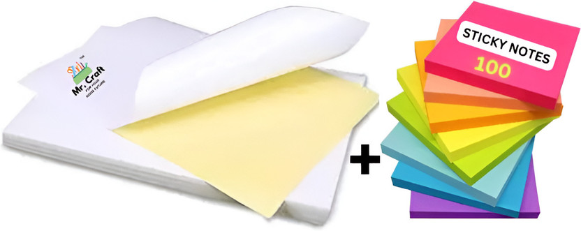 MR CRAFT ADHESIVE GLOSSY PAPER + Multicolor Sticky Notes A4 120 gsm Photo Paper(Set of 25, White)