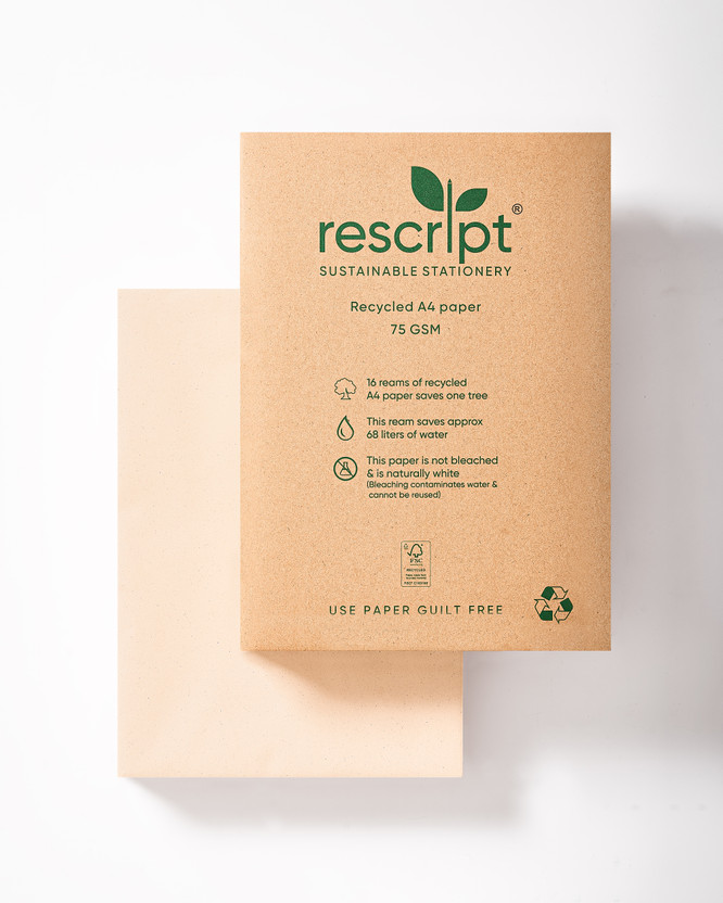 Rescript 100% Recycled Copier Paper Plain Natural Shade 21 x 29.7 cm 75 gsm A4 paper(Set of 1, Natural Off-White)
