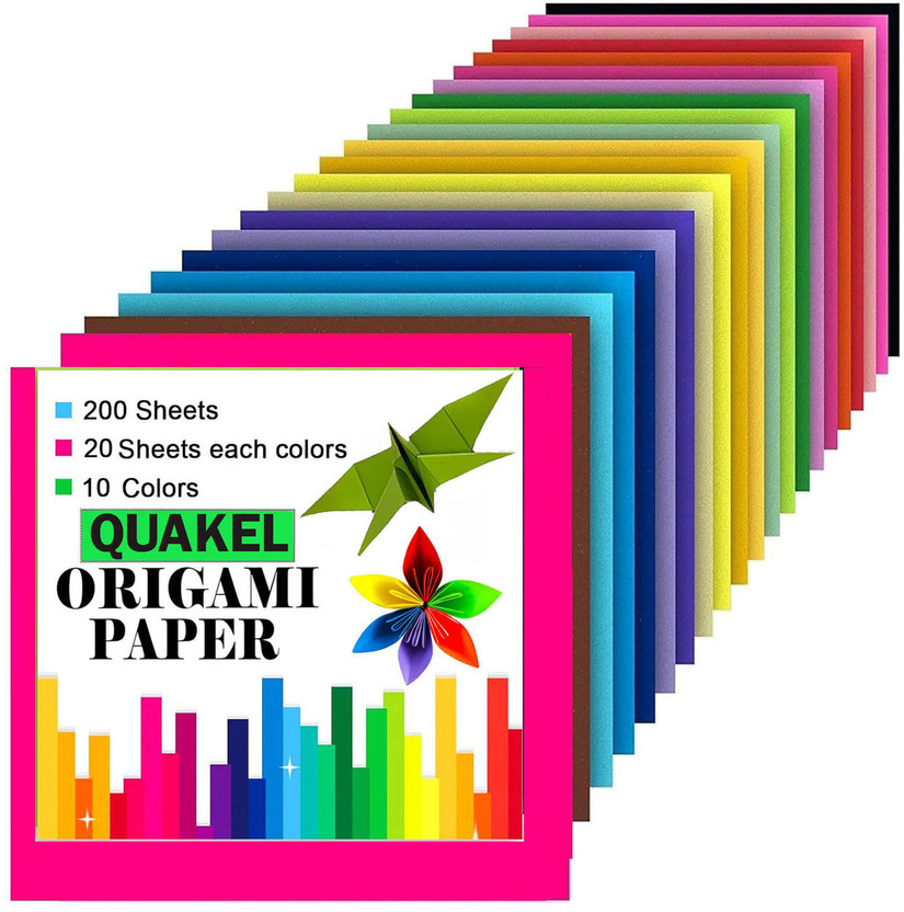 QUAKEL (AK-2) DIY Square (200-Pcs) Double Sides Solid Color Origami Paper (15 x 15cm) Unruled 15x15 80 gsm Origami Paper(Set of 5, Multicolor)