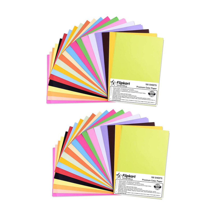 Flipkart Flipkart SmartBuy 200 Pcs. Craft Paper Sheets A4 Size (Colors) for Students, Kids, Children Home School Hand Craft Paper Unruled (Set of 1, Multi color) Unruled A4 75 gsm Coloured Paper(Set of 1, Multicolor) - Flipkart Deal