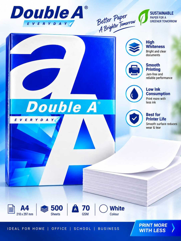 Double A DOUBLE A EVERYDAY UNRULED ( 210 * 297 MM ) 70 gsm A4 paper(Set of 5, White)