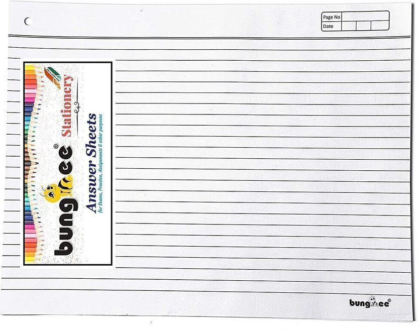 Bungbee Bungbee Answer Sheets for Exam - 200 Ruled Pages / 50 Sheets - (With Hole for Tag) Ruled Unfolded (29.3cm x 22.4cm) 70 gsm A4 paper(Set of 100, White) - Flipkart Deal