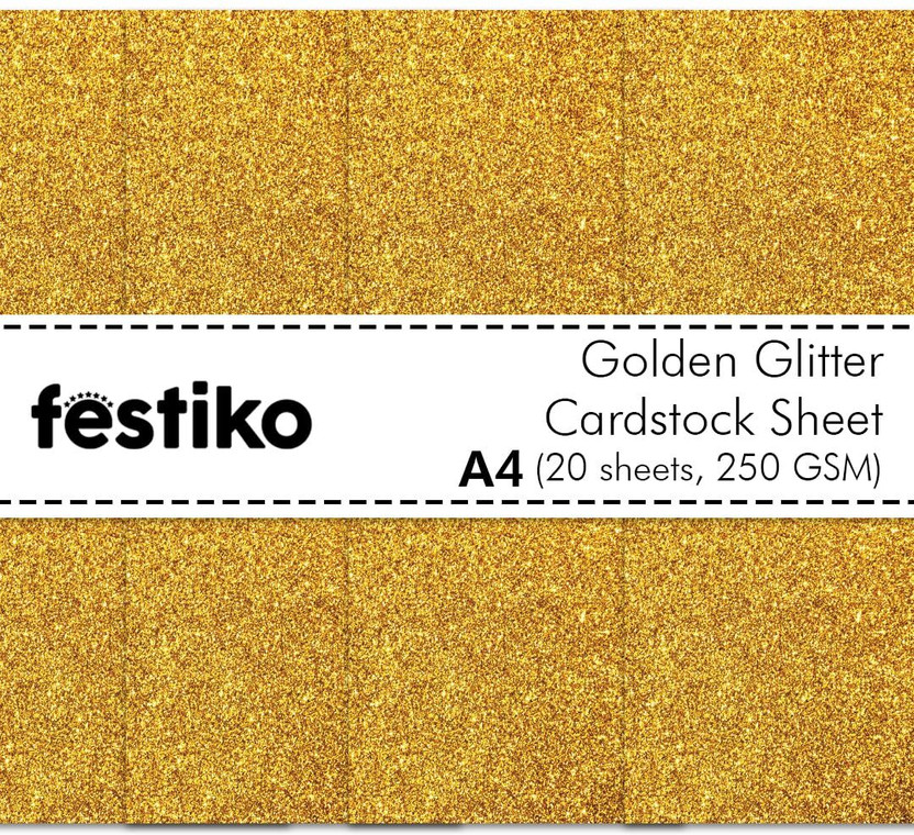 Festiko Gold Glitter Cardstock Sheets Pack of 20 Unruled A4 250 gsm A4 paper(Set of 1, Gold)