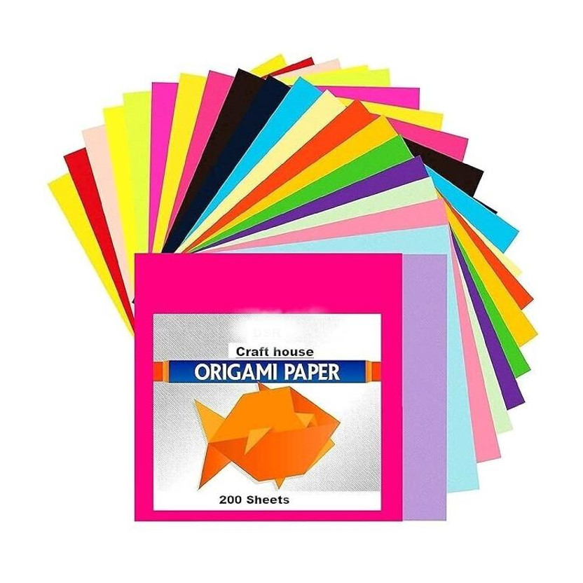 Eclet Neon Origami Paper 15 cm X 15 cm Pack of 200 Sheets (20 sheet x 10 color) Fluorescent Color Both Side Coloured For Origami, Scrapbooking, Project Work A5 90 gsm Origami Paper(Set of 1, Multicolor)