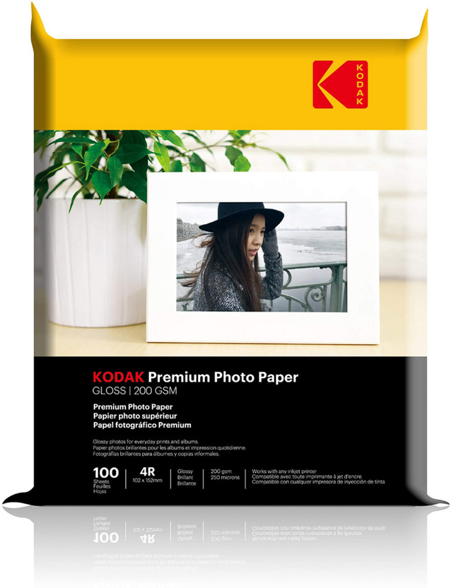 KODAK High Gloss Photo Paper – Pack of 1 ( 100 Sheets ) 4R (4x6), Not A4 200 gsm Photo Paper(Set of 1, White)