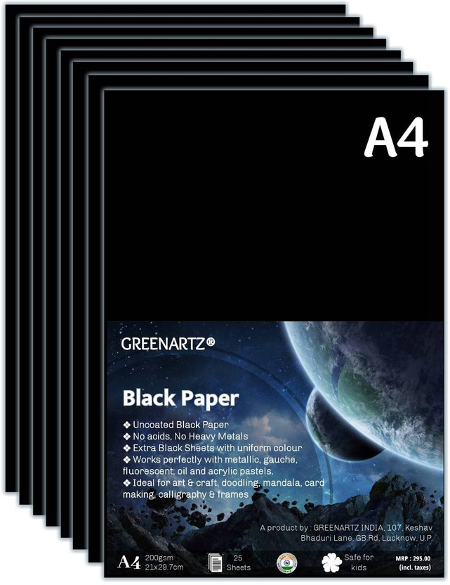 GREENARTZ A4 Unruled A4 200 gsm Craft paper(Set of 25, Black)