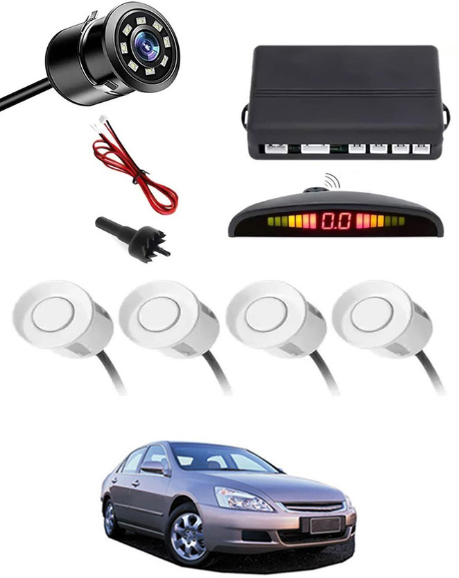 zplus Car Parking Sensors - Set of 4 with Reverse Parking Camera (White)-4 Safety of Passengers/Car One Alarm Kit-2349 Parking Sensor(Electromagnetic Systems)