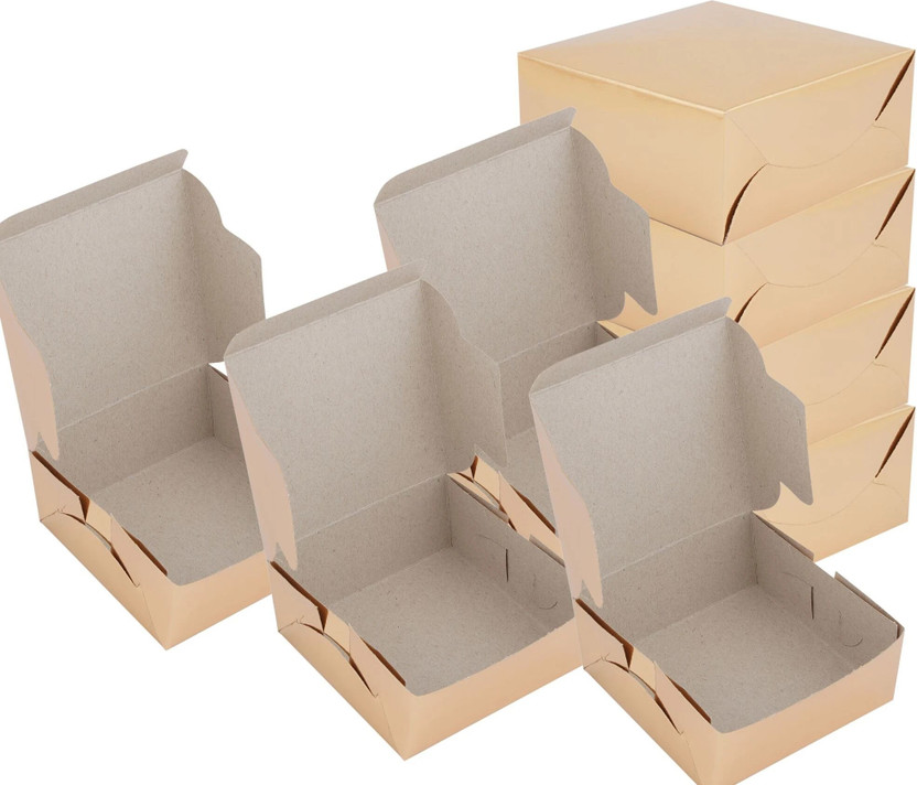 GROWNEX PRIVATE LIMITED Ethnic Sweet Packaging Boxes | 4 Pcs Folding 4.2x4.2x2 Inch Mini Laddoo Box Solid Party Box(Gold, Pack of 350)
