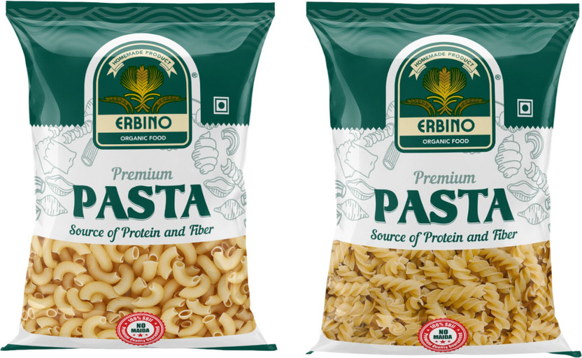 ERBINO Macaroni & Fusilli Pasta Combo Pack | Vegetarian | 100% Suji Fusilli, Macaroni Pasta(850 g)