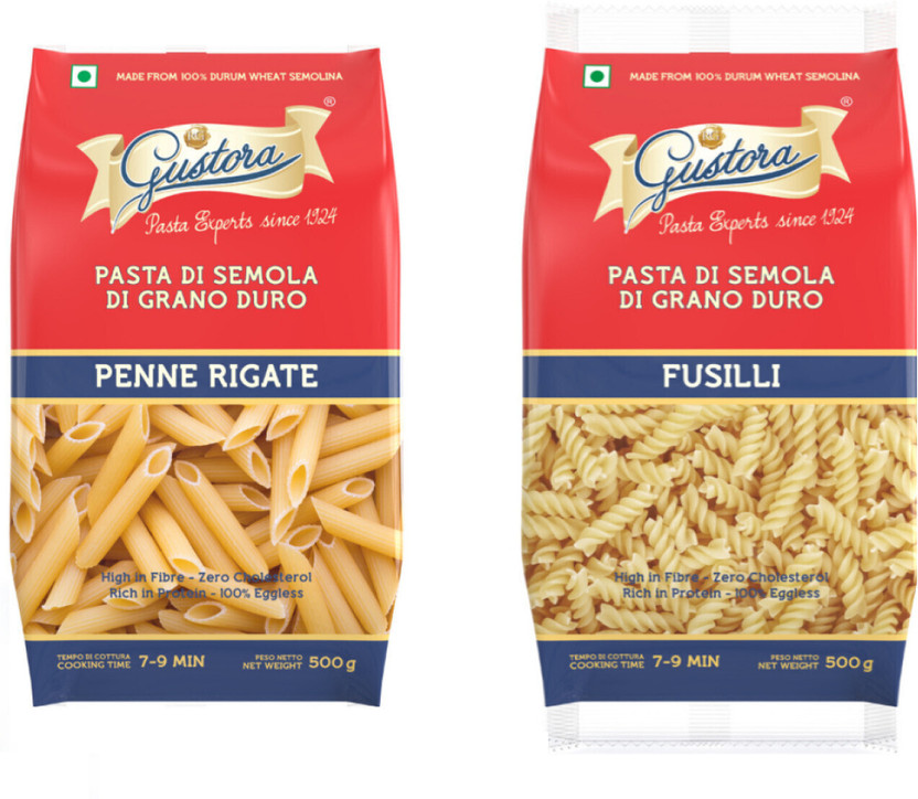 Gustora Penne Rigate and Fusilli Pasta Combo Penne Rigate Pasta(Pack of 2, 1 kg)
