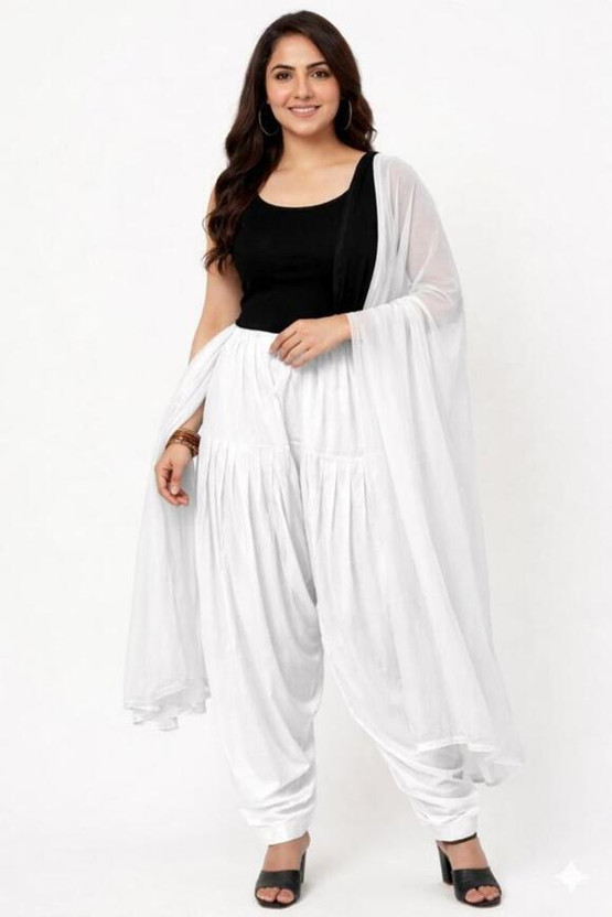 White White Tulips Cotton Solid Patiala - Flipkart Deal