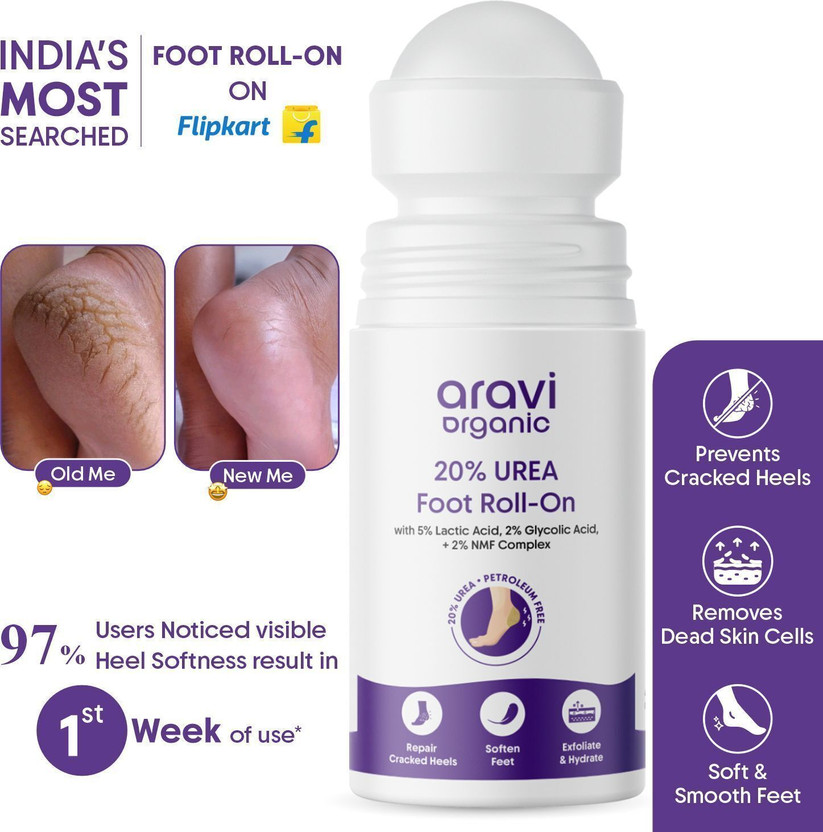 Aravi Organic 20% Urea Foot Roll-On | For Dry & Cracked Heels with Lactic & Glycolic Acid(50 ml, Set of 1)