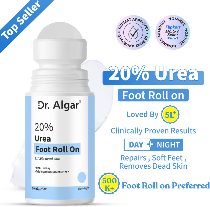 Dr. Algar 20% Urea Foot Roll-On 5% Lactic + 2% Glycolic Acid for Prevents Cracked Heels(50 ml, Set of 1)
